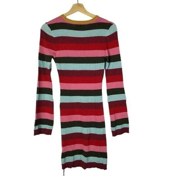 BlankNYC Red Striped Shimmer Long Sleeve Mini Sweater Dress S - Picture 3 of 5